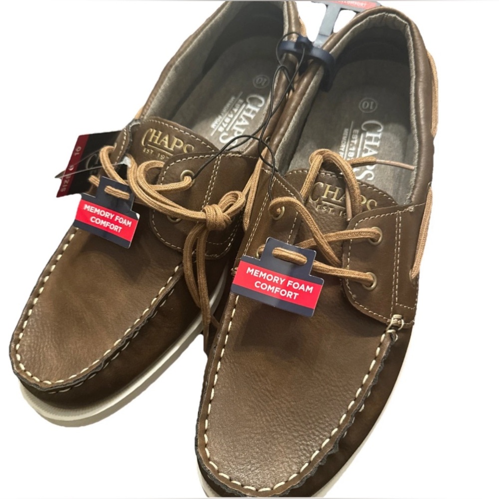 Chaps Benny Boat Shoe with Memory Foam Tan Cognac for Men Multiple Sizes Avail.